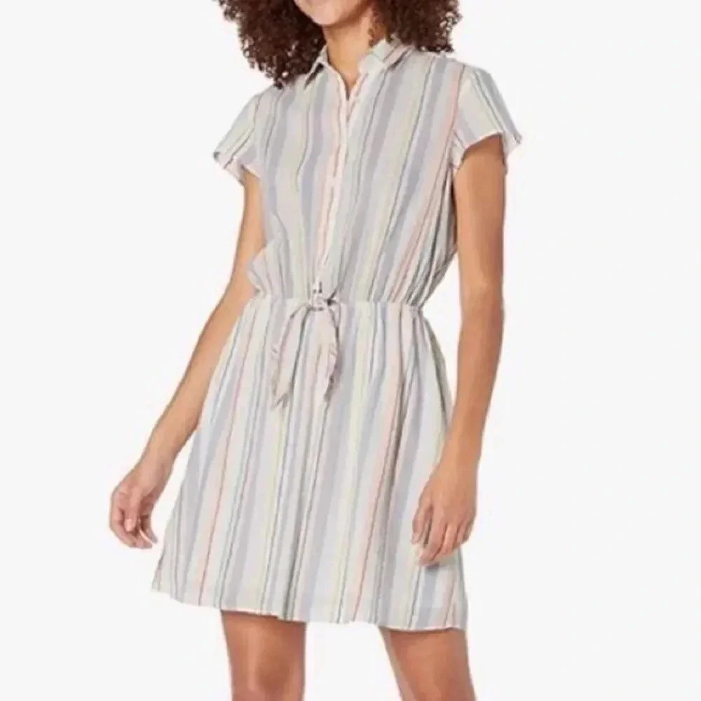 J.Crew Mercantile Rainbow Seersucker Collared Tie Front Dress Size XXS - Picture 13 of 13